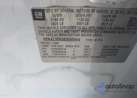 2014 Chevrolet Captiva Sport Lt из США, поврежденный, VIN 3GNAL3EK3ES585994